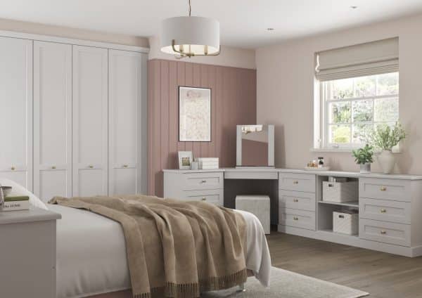 Acadia-White-Shaker fitted wardrobe with dressing table