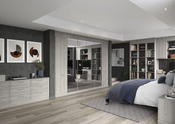 Lindley-Nordic-grey-Bedroom with mirrored wardrobes